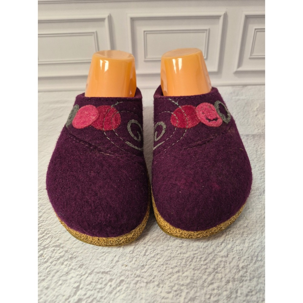 Haflinger Grizzly Purple Wool Amaya Clogs Womens Size 37 Cork Footbed Slippers
